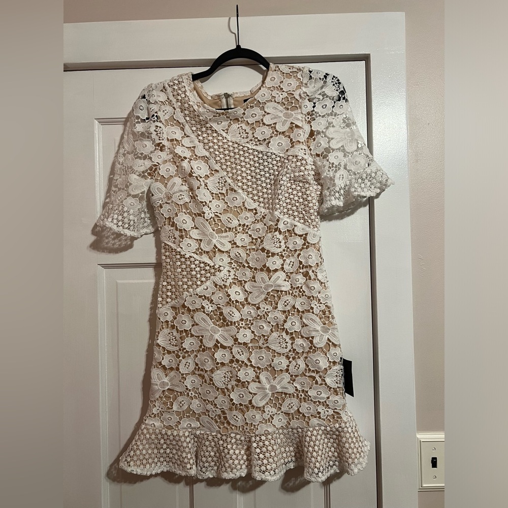 #131 LULUS • MY DEAREST WHITE LACE • SHORT SLEEVE MINI DRESS NWT - Picture 6 of 10